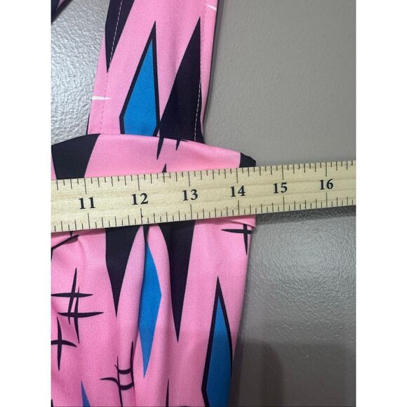 NWOT Sourpuss Veronica Bubblegum Pink Diamond Print Halter Retro Swing Dress M - Picture 6 of 9